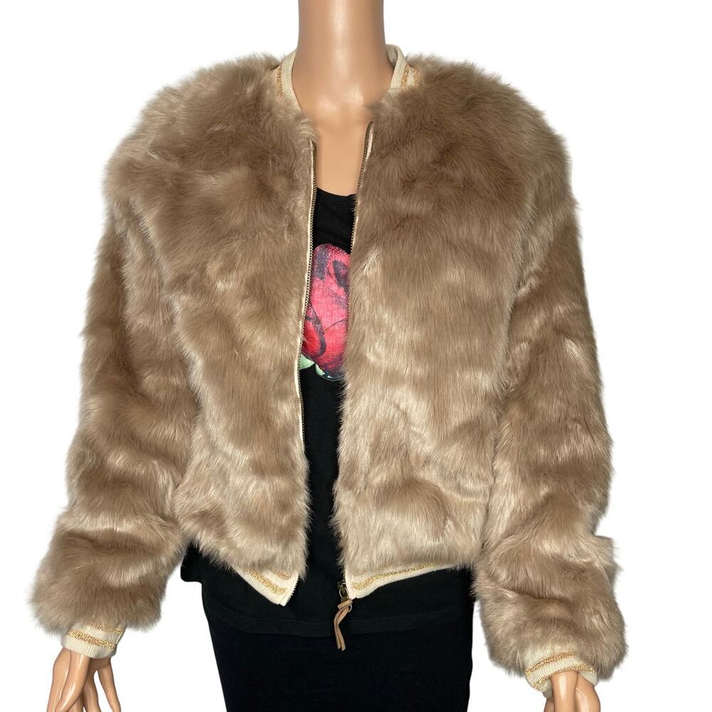 Mother The Letterman Faux Fur Bomber Jacket M Wash stroke of fortune Cozy - Picture 4 of 13